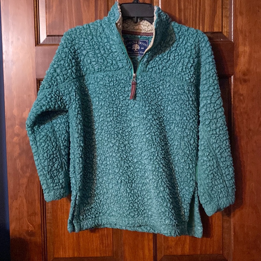YM green Sherpa fleece pullover 3/4 zip